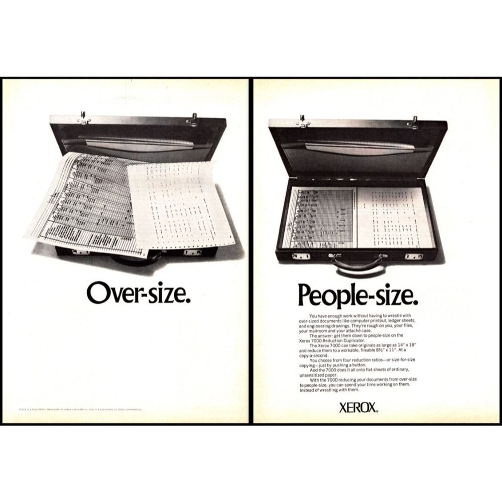 1972 Xerox 7000 Reduction Duplicator Copier Vintage Print Ad Briefcase Wall Art